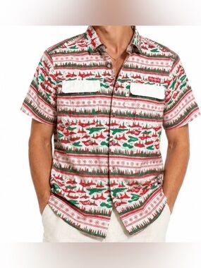 NWOT Magellan Outdoors Holiday-Pattern Short Sleeve Button-Down Shirt